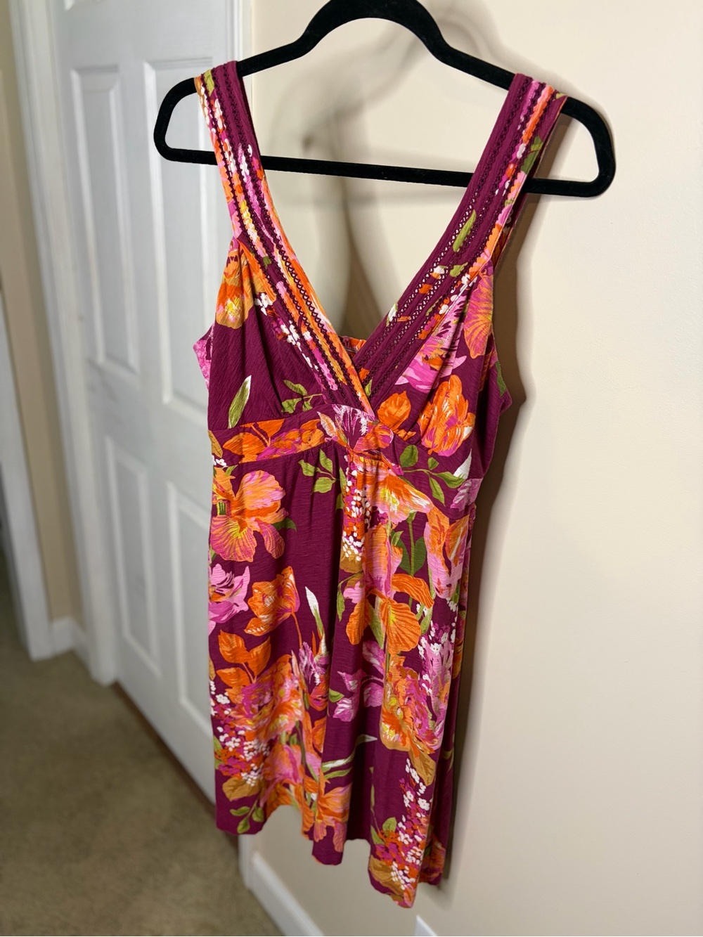 Tommy Bahama Plum Floral V-Neck sundress with Pink & Orange Blooms #1344
